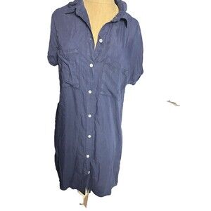Zilcremo  Navy Blue Linen Shirt Dress Casual Career Cool NWT Size Small